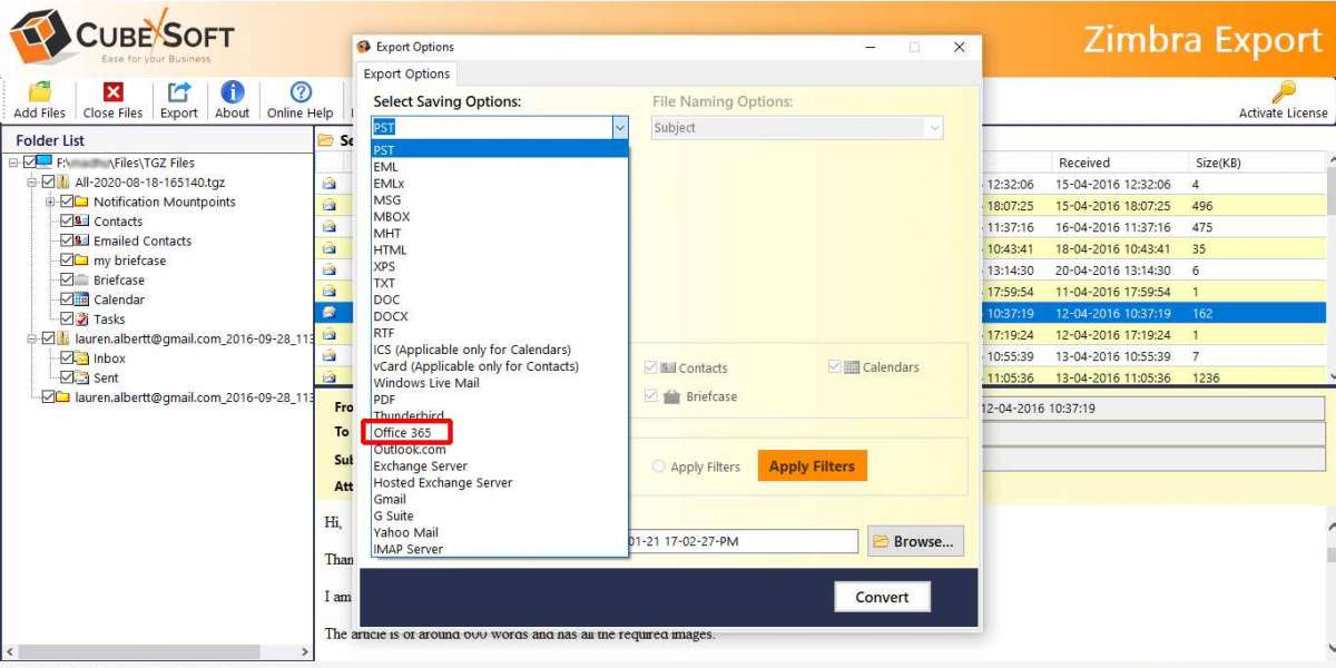 How to View Zimbra Briefcase Details in Office 365?