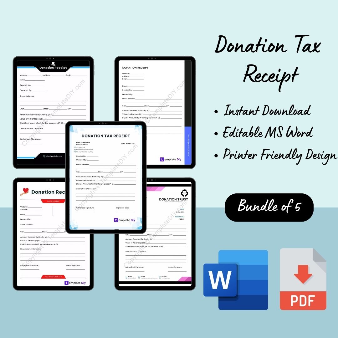 Donation Tax Receipt Template Printable [Pdf & Word]