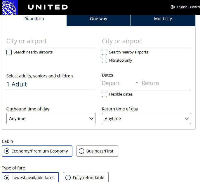 United Airlines Low Fare Calendar 2023-24