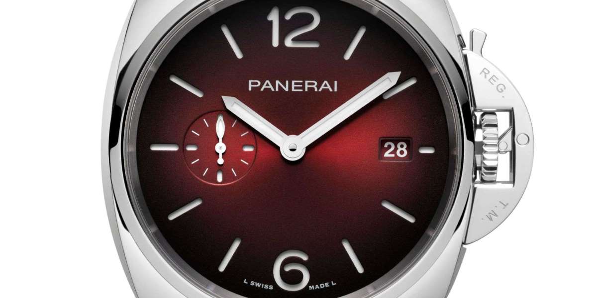 replica Panerai Luminor Due PAM01424 featuring a fresh burgundy dial, perfectly timed